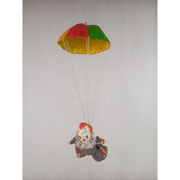 Clown With Parachute Paper Mache Clown In The Sky Parachute Jumping Paracord - Picture 7 of 11